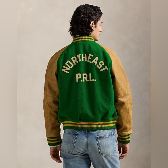Polo Ralph Lauren Vintage-Inspired Letterman Jacket Fiji Green Men’s Size Large - Picture 4 of 16